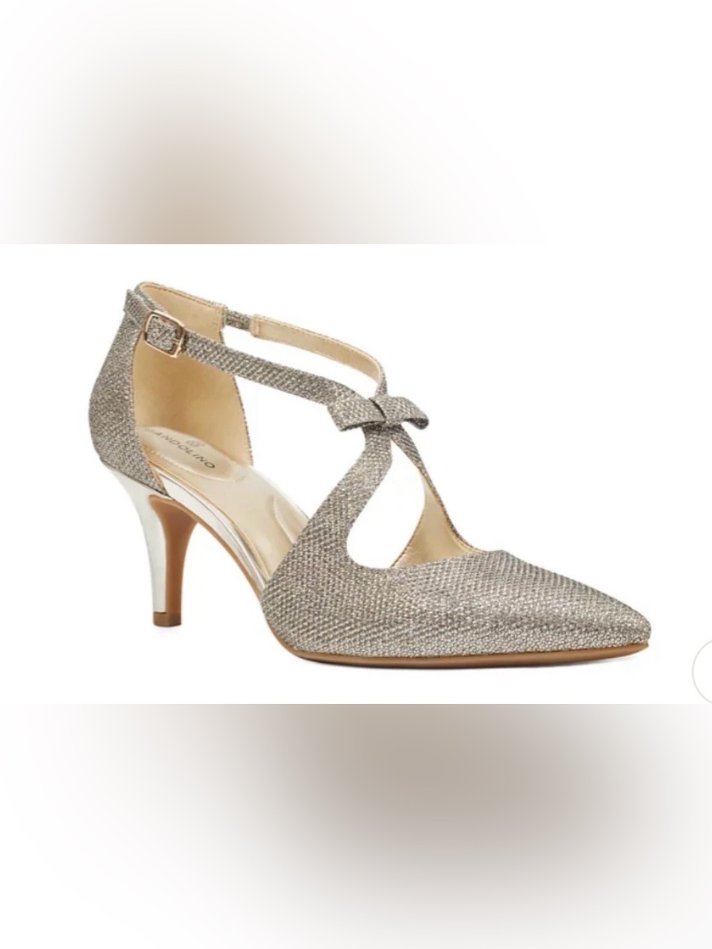 Bandolino Women's Zeffer Strappy Bow Kitten Heel Pumps Gold Glam Size 8.5 M